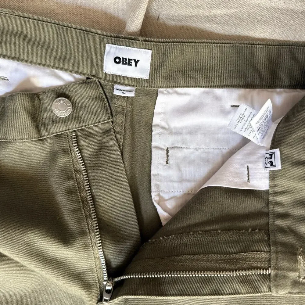 Obey Pants Men's 34X31 Olive Green Chinos Andre the Giant Shepard Fairey New